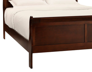 English Elm Brown Mayville Queen Sleigh Bed in Burnished Cherry Finish — Louis Philippe Elegance, Solid Craftsmanship, Classic Appeal B011S00149