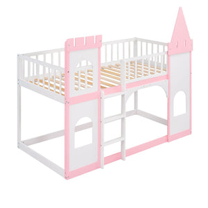English Elm Twin Over Castle Bunk Bed Solid Pine Frame Kids Playroom Storybook Design LT000799AAH