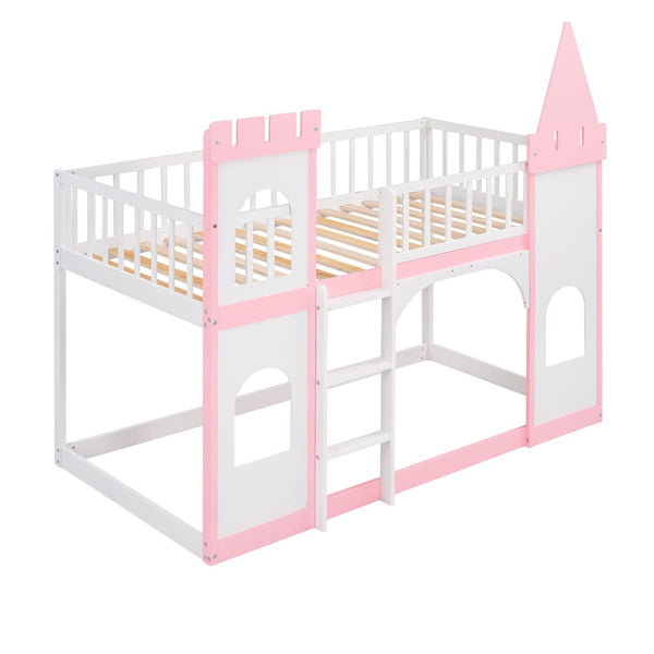 English Elm Twin Over Castle Bunk Bed Solid Pine Frame Kids Playroom Storybook Design LT000799AAH