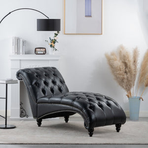 English Elm Tufted Armless Chaise Lounge with Birch Legs Deep Seat Velvet Upholstered Accent Black Pu W68039274