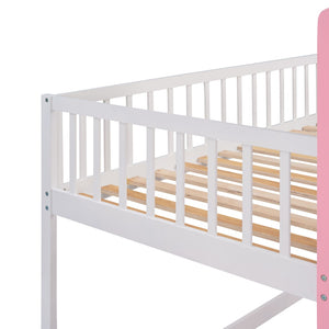 English Elm Twin Over Castle Bunk Bed Solid Pine Frame Kids Playroom Storybook Design LT000799AAH