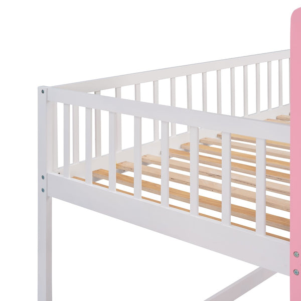 English Elm Twin Over Castle Bunk Bed Solid Pine Frame Kids Playroom Storybook Design LT000799AAH
