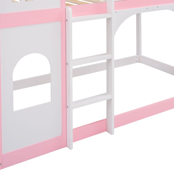 English Elm Twin Over Castle Bunk Bed Solid Pine Frame Kids Playroom Storybook Design LT000799AAH
