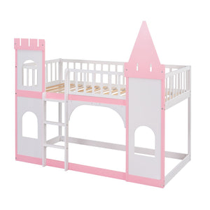 English Elm Twin Over Castle Bunk Bed Solid Pine Frame Kids Playroom Storybook Design LT000799AAH