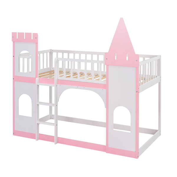 English Elm Twin Over Castle Bunk Bed Solid Pine Frame Kids Playroom Storybook Design LT000799AAH