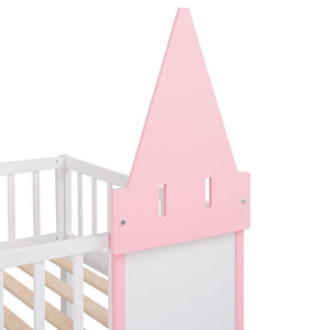 English Elm Twin Over Castle Bunk Bed Solid Pine Frame Kids Playroom Storybook Design LT000799AAH