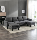 Hearth and Haven Symphony 4-Piece U-Shaped Modular Sectional Sofa with Ottoman and Reversible, Grey W395S00058