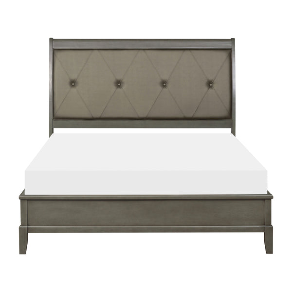 English Elm Transitional Queen Bed with Louvered Headboard in Cool Finish over Birch Veneer, Modern Accent Gray 64.25 L x 37 W x 5.75 H B011S00158