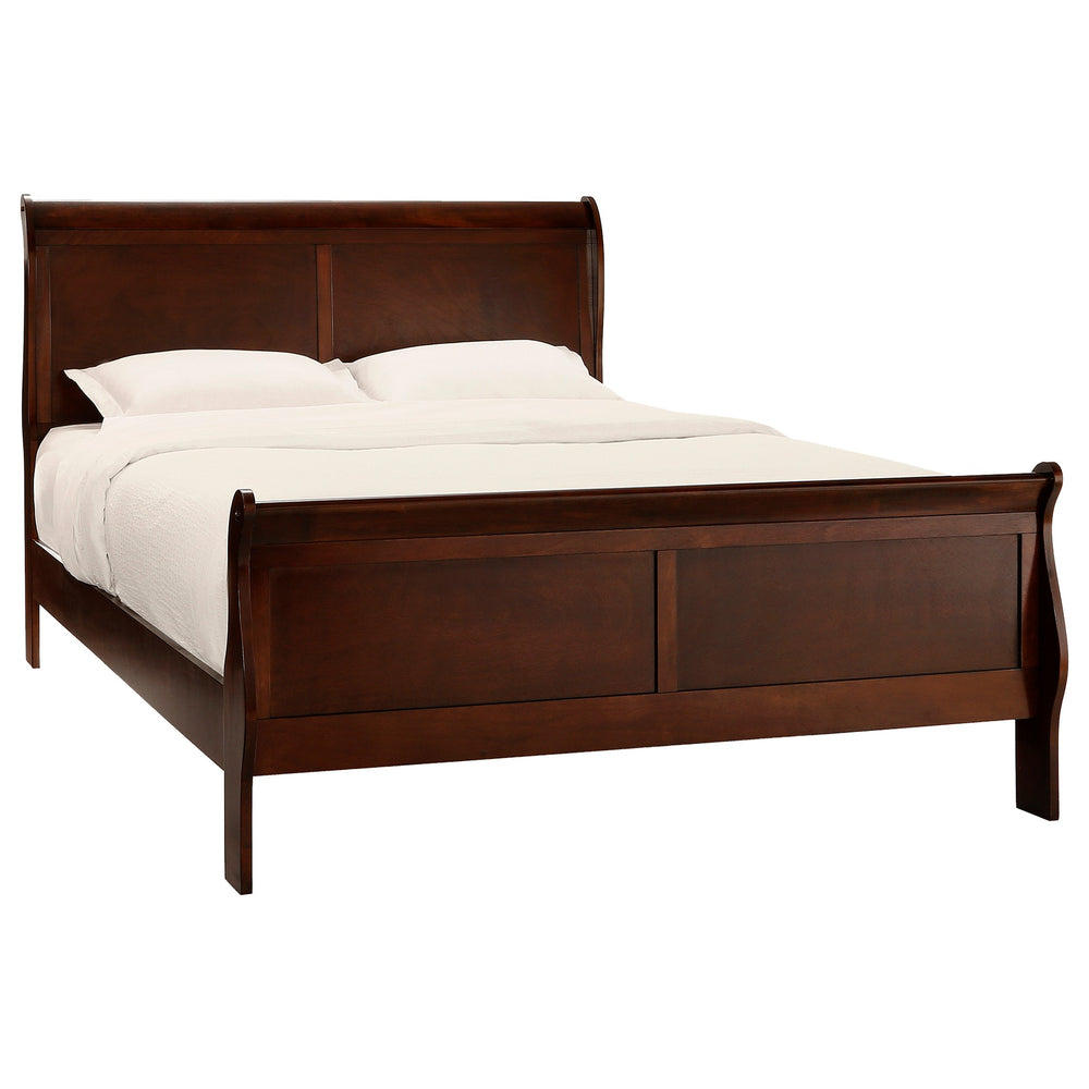 English Elm Brown Mayville Queen Sleigh Bed in Burnished Cherry Finish — Louis Philippe Elegance, Solid Craftsmanship, Classic Appeal B011S00149
