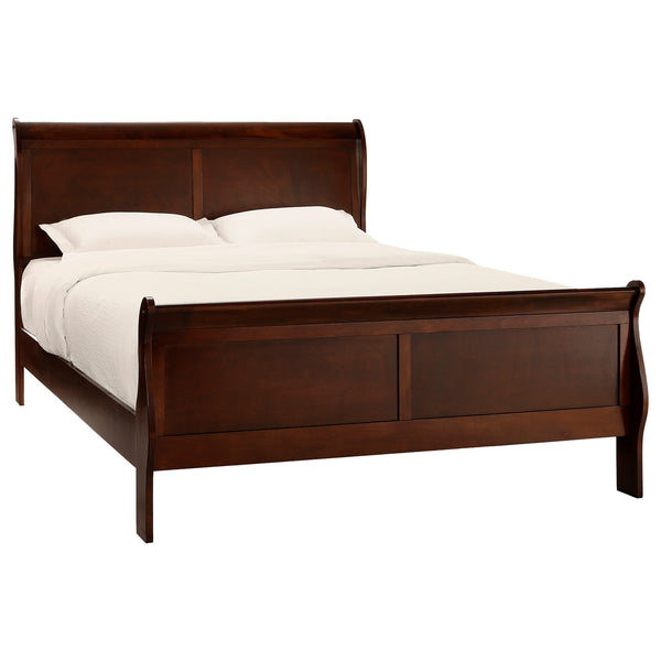 English Elm Brown Mayville Queen Sleigh Bed in Burnished Cherry Finish — Louis Philippe Elegance, Solid Craftsmanship, Classic Appeal B011S00149