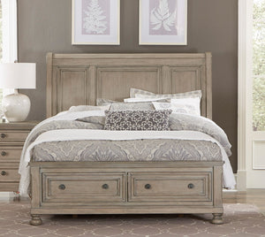 English Elm Classic Sleigh Queen Bed Wire Brushed Gray Hardwood Footboard Storage Drawers B011S00155