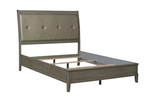 English Elm Transitional Queen Bed with Louvered Headboard in Cool Finish over Birch Veneer, Modern Accent Gray 64.25 L x 37 W x 5.75 H B011S00158