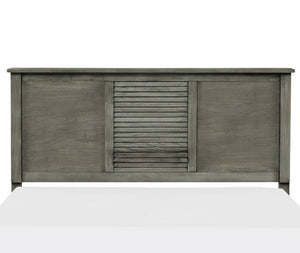 English Elm Transitional Queen Bed with Louvered Headboard in Cool Finish over Birch Veneer, Modern Accent Gray 67.5 L x 29.75 W x 4.5 H B011S00154