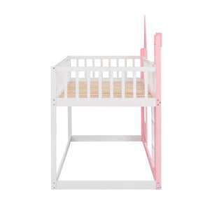 English Elm Twin Over Castle Bunk Bed Solid Pine Frame Kids Playroom Storybook Design LT000799AAH