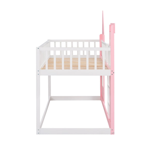 English Elm Twin Over Castle Bunk Bed Solid Pine Frame Kids Playroom Storybook Design LT000799AAH