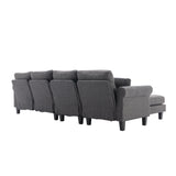 Hearth and Haven Symphony 4-Piece U-Shaped Modular Sectional Sofa with Ottoman and Reversible, Grey W395S00058