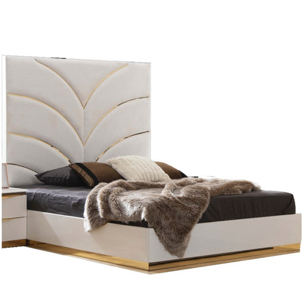 English Elm Gold Detailed Upholstery Queen Bedroom Set - 6-Piece Luxury Collection With Storage & Glam Design B009S00902