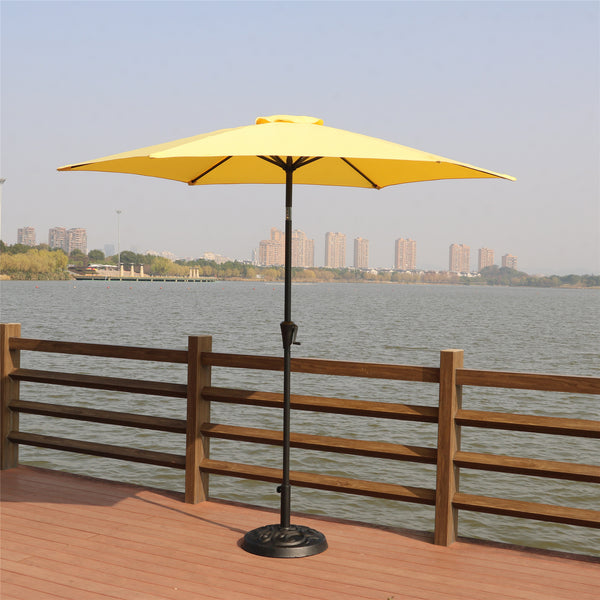 English Elm 8.8 Feet Yellow Outdoor Aluminum Patio Umbrella With Crank Lift, Tilt, And Stable Base For Shade B010S00246