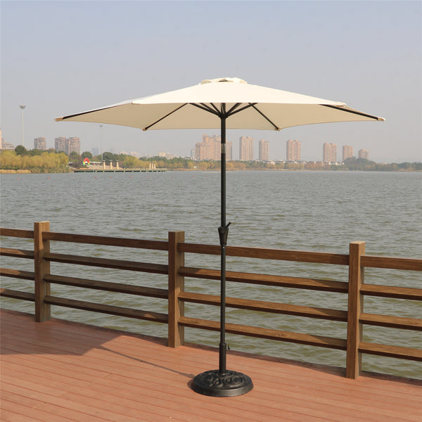 English Elm 8.8 ft Outdoor Aluminum Patio Umbrella with UV Polyester Canopy, Crank & Tilt, 33lb Resin Base, Cream B010S00238