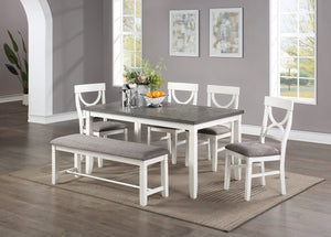English Elm Dining Casual 6pc Dining Set with Round Table, Bench & 4 Cushioned Side Chairs, Rustic Modern Appeal White 18 L x 52.5 W x 6 H B011S00161