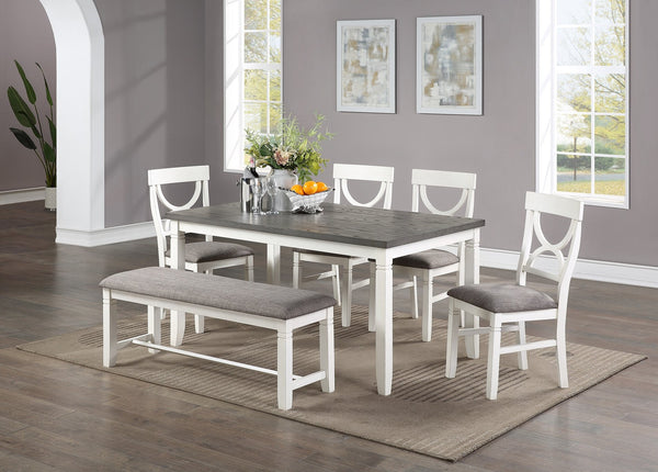English Elm Dining Casual 6pc Dining Set with Round Table, Bench & 4 Cushioned Side Chairs, Rustic Modern Appeal White 18 L x 52.5 W x 6 H B011S00161