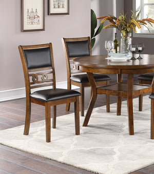 English Elm Contemporary Round Dining Set with Knot Wood Design, 47" Table & 4 Upholstered Side Chairs, Stylish Comfort Walnut 49.2 L x 49.2 W x 6.1 H B011S00164