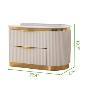 English Elm LAURA King 6-Pc White Velvet Platform Bedroom Set with Gold Geometric Accents & Soft-Close Drawers B009S02055