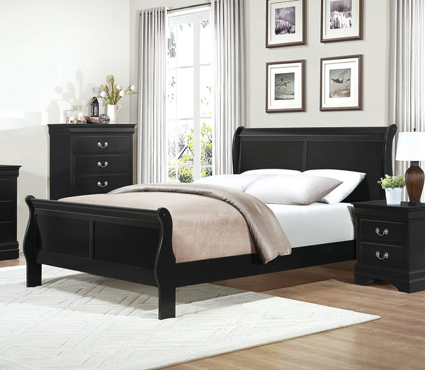 English Elm Black Allura Queen Bed with LED Backlit Tufted Headboard, Beveled Mirror Frame, Faux Alligator Embossed Panels Black 64.25 L x 28.75 W x 5.75 H B011S00160