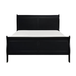 English Elm 1pc Mayville Full Size Sleigh Bed with Burnished Finish, Louis Philippe Inspired Elegance for Classic Bedrooms Black 58.75 L x 28.5 W x 6 H B011S01759
