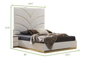 English Elm Gold Laura King 5-Piece Bedroom Set White Velvet Upholstery Geometric Gold Accents, Soft-Close Drawers B009S02054