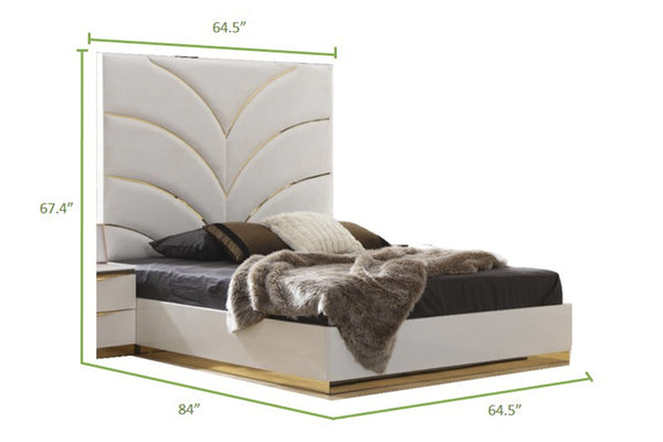 English Elm Gold Detailed Upholstery Queen Bedroom Set - 6-Piece Luxury Collection With Storage & Glam Design B009S00902