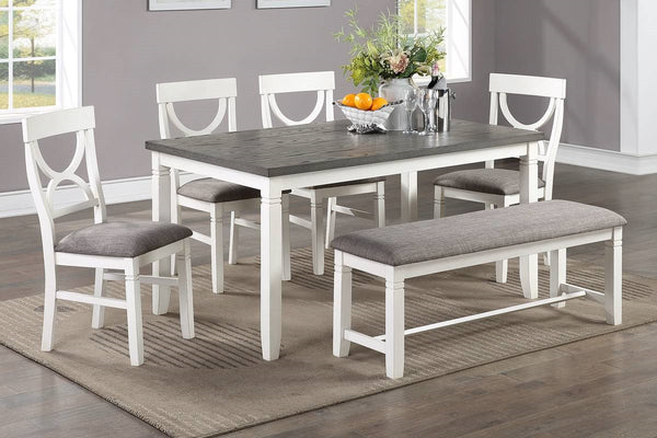 English Elm Dining Casual 6pc Dining Set with Round Table, Bench & 4 Cushioned Side Chairs, Rustic Modern Appeal White 18 L x 52.5 W x 6 H B011S00161