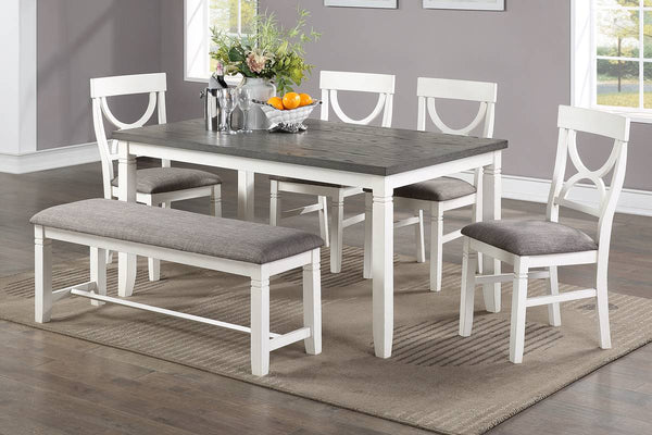 English Elm Dining Casual 6pc Dining Set with Round Table, Bench & 4 Cushioned Side Chairs, Rustic Modern Appeal White 18 L x 52.5 W x 6 H B011S00161