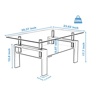 English Elm Rectangle Dual Tier Tempered Glass Coffee Table Iron Frame Modern Living Room W24135189