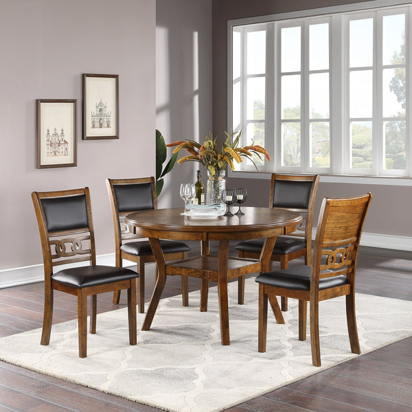 English Elm Contemporary Round Dining Set with Knot Wood Design, 47" Table & 4 Upholstered Side Chairs, Stylish Comfort Walnut 49.2 L x 49.2 W x 6.1 H B011S00164