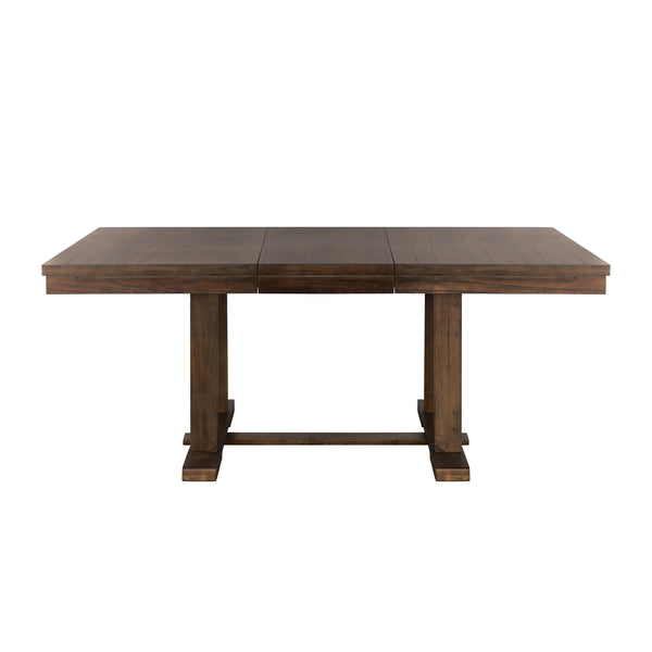 English Elm Classic Light Rustic Brown Dining Table with Trestle Base, Mindy Veneer & Self-Storing 18" Leaf, Extends 54"-72" B01158529
