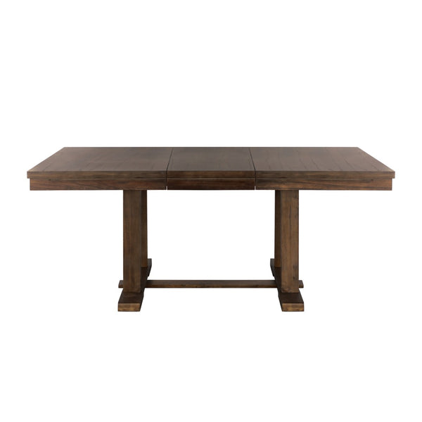 English Elm Transitional 5Pc Dining Set With Self-Storing Leaf & Faux Leather Chairs - Rustic Brown Elegance B011S00260-GIGA