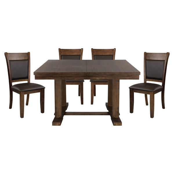 English Elm Transitional 5Pc Dining Set With Self-Storing Leaf & Faux Leather Chairs - Rustic Brown Elegance B011S00260-GIGA