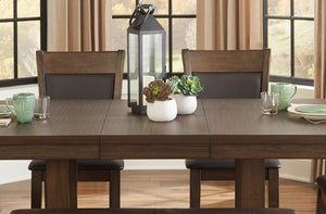 English Elm Transitional 6Pc Dining Set With Self-Storing Leaf & Upholstered Bench - Light Rustic Elegance! B011S00259-GIGA