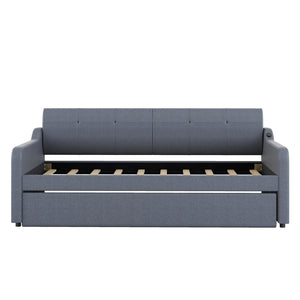 English Elm Twin Upholstery Daybed with Pull-Out Trundle, USB Charging Armrest, Sturdy Frame & Elegant Silhouette Gray GX000525AAE