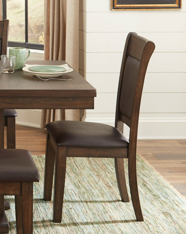 English Elm Transitional 5Pc Dining Set With Self-Storing Leaf & Faux Leather Chairs - Rustic Brown Elegance B011S00260-GIGA