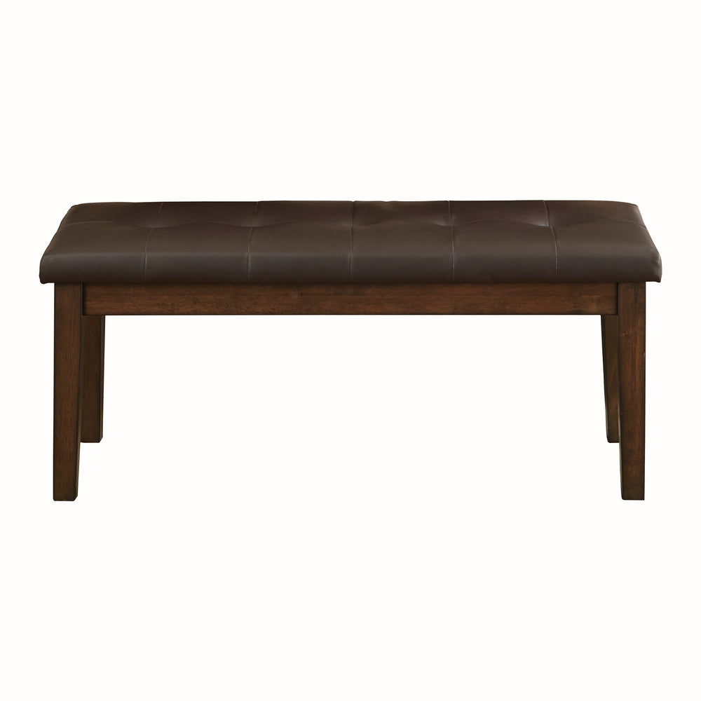 English Elm Transitional Wooden Bench 46" Rustic Brown Finish with Button-Tufted Brown Faux Leather Seat, Stylish Dining B01176990