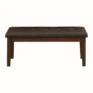 English Elm Transitional Wooden Bench 46" Rustic Brown Finish with Button-Tufted Brown Faux Leather Seat, Stylish Dining B01176990