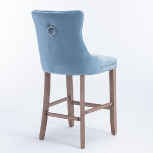 English Elm Contemporary Velvet Upholstered Barstool with Button Tufting, High-Density Foam Cushion, Solid Wood Light Blue W1143P177582