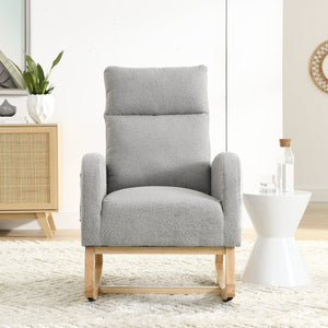 English Elm Welike Single-Position Rocking Chair with Teddy Fleece Upholstery, High Back Comfort & Side Pocket Grey Teddy W83472306