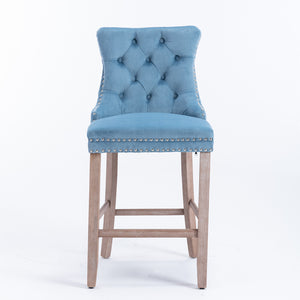 English Elm Contemporary Velvet Upholstered Barstool with Button Tufting, High-Density Foam Cushion, Solid Wood Light Blue W1143P177582