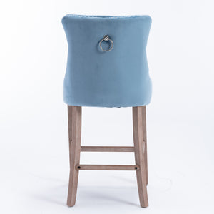 English Elm Contemporary Velvet Upholstered Barstool with Button Tufting, Solid Wood Frame, High-Rebound Foam Cushion and Chrome Nailhead Trim for Durable Comfort and Style Light Blue W1143P177582
