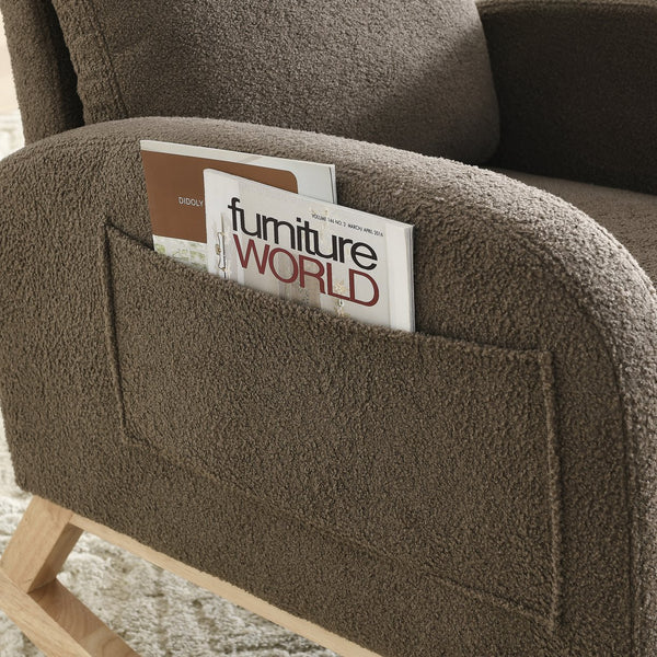 English Elm Welike Single-Position Rocking Chair with Teddy Fleece Upholstery, High Back Comfort & Side Pocket Coffee W83472308
