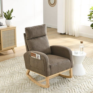 English Elm Welike Single-Position Rocking Chair with Teddy Fleece Upholstery, High Back Comfort & Side Pocket Coffee W83472308