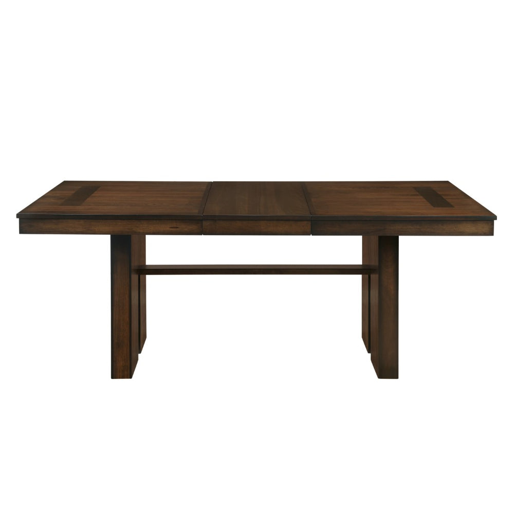 English Elm Contemporary Walnut Veneer Extendable Dining Table with Self-storing Leaf Trestle Base B011S00169